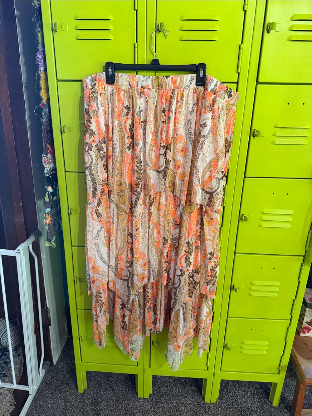 Boho Tiered Paisley Maxi Skirt - Orange Floral